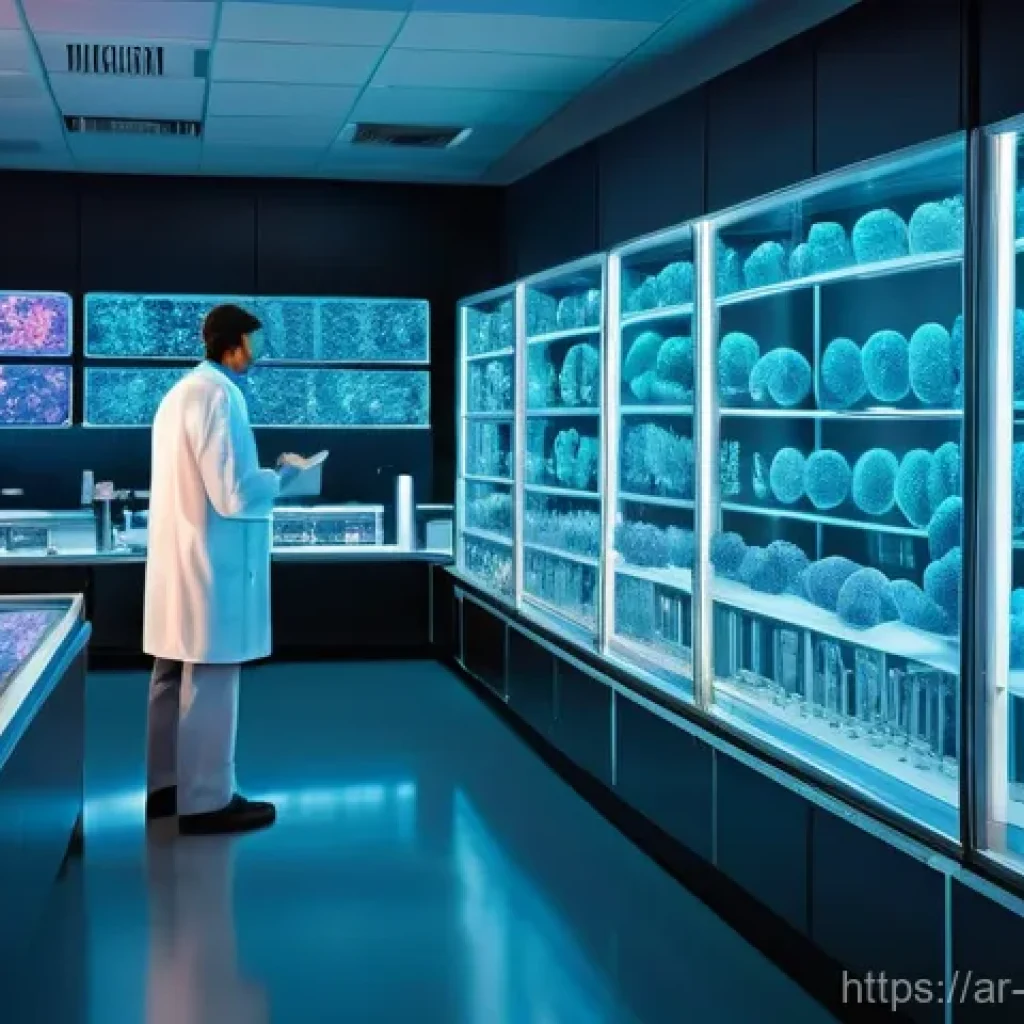 장수와 관련된 국가별 연구 동향 - **Prompt:** "A highly detailed, vibrant, and futuristic laboratory scene focusing on the microscopic...