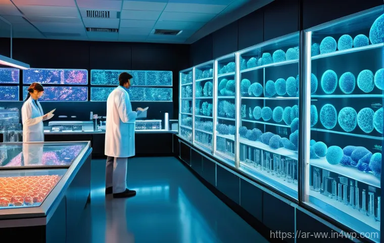 장수와 관련된 국가별 연구 동향 - **Prompt:** "A highly detailed, vibrant, and futuristic laboratory scene focusing on the microscopic...