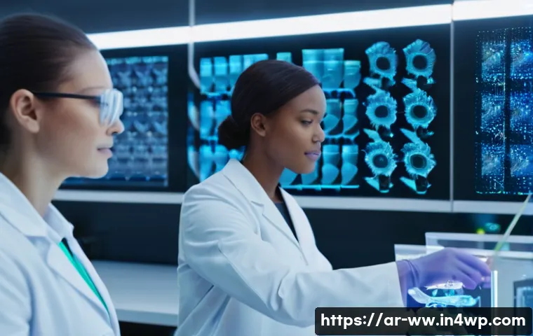 장수 연구의 최신 기술 동향 - **Prompt:** A group of diverse scientists (men and women, various ethnicities) in a bright, futurist...