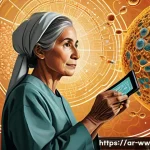 Home 22 장수 연구에서의 세포 노화 연구 - A highly detailed scientific illustration of aging human cells showing molecular changes: focus on g...