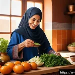 Home 20 장수 연구의 새로운 패러다임 - A vibrant, detailed illustration of an elderly Middle Eastern woman in traditional modest clothing p...