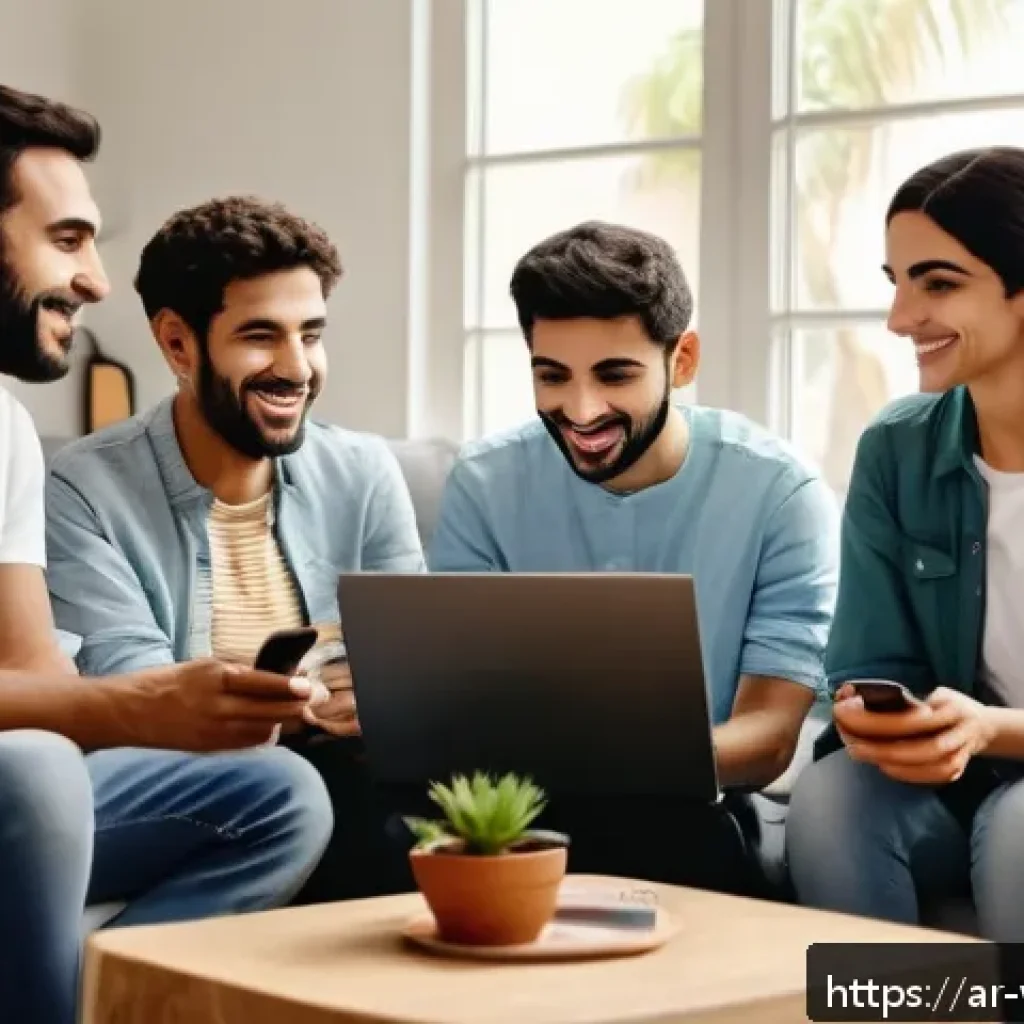 장수 연구에서의 소셜 네트워크 영향 - A warm and inviting digital support group scene featuring diverse Arabic-speaking adults interacting...