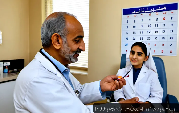 장수 연구에서의 장기 추적 연구 - Photorealistic longevity research follow-up visit in a modern Gulf Arab medical clinic, an older Ara...